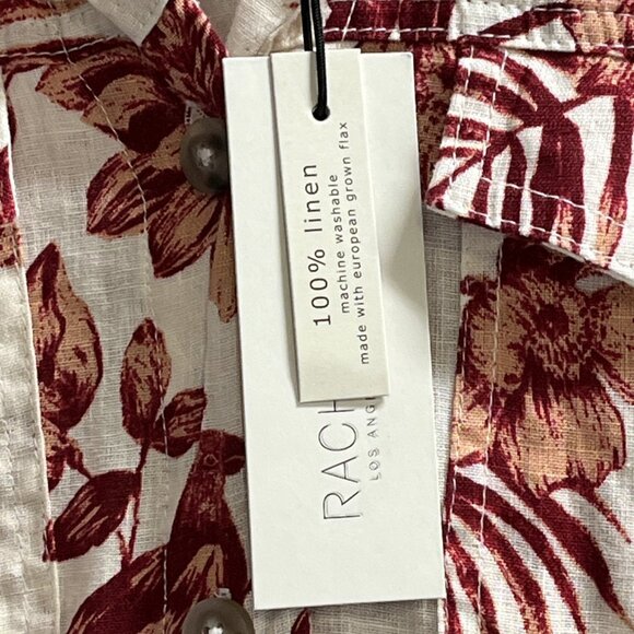 Rachel Zoe Jacket Womens L Red Floral‎ Linen Button Down Tie Waist Lightweight - Picture 3 of 8